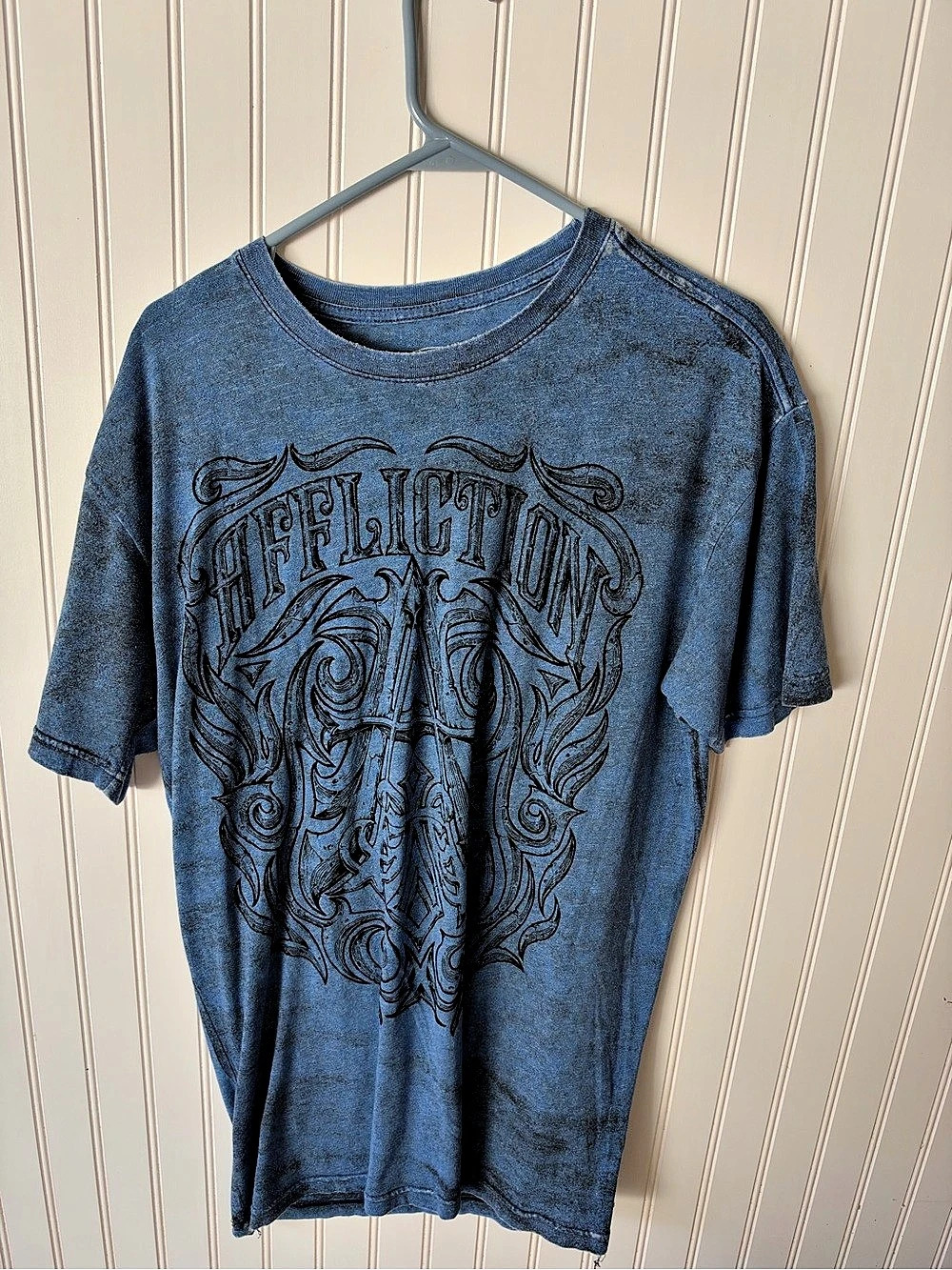Affliction Graphic Short Sleeve Tee Blue Size Large